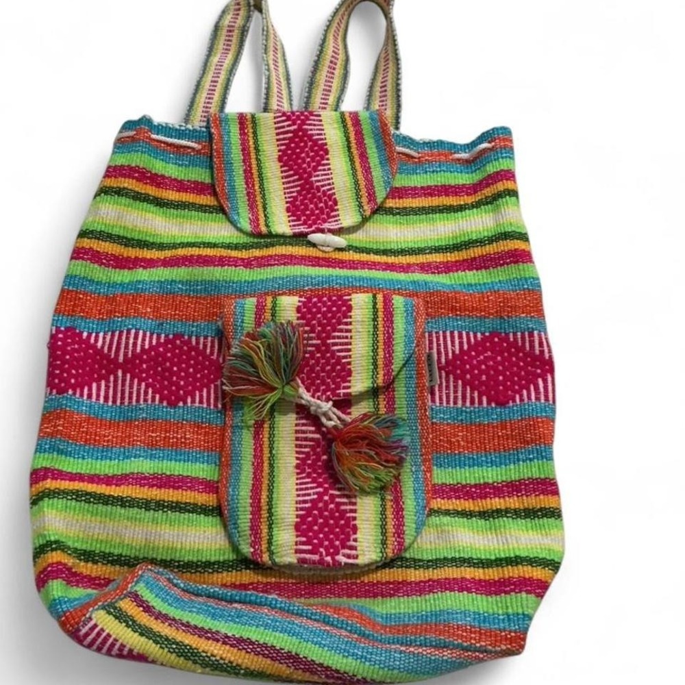 Artesanias Lillo Backpack Womens Large Multi Color Woven Boho Striped